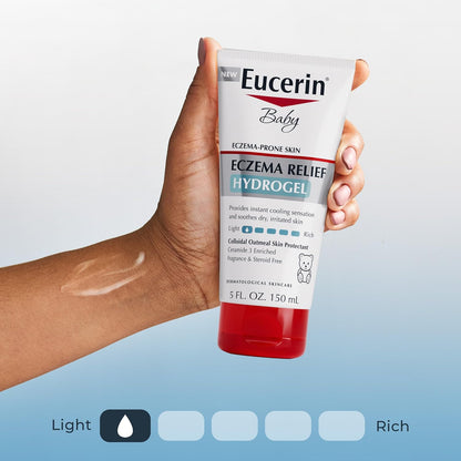 Eucerin Hidrogel para aliviar el eccema del bebé para piel seca, con picazón y propensa al eczema con avena coloidal, hipoalergénico, sin fragancia y sin esteroides humectante corporal para bebés