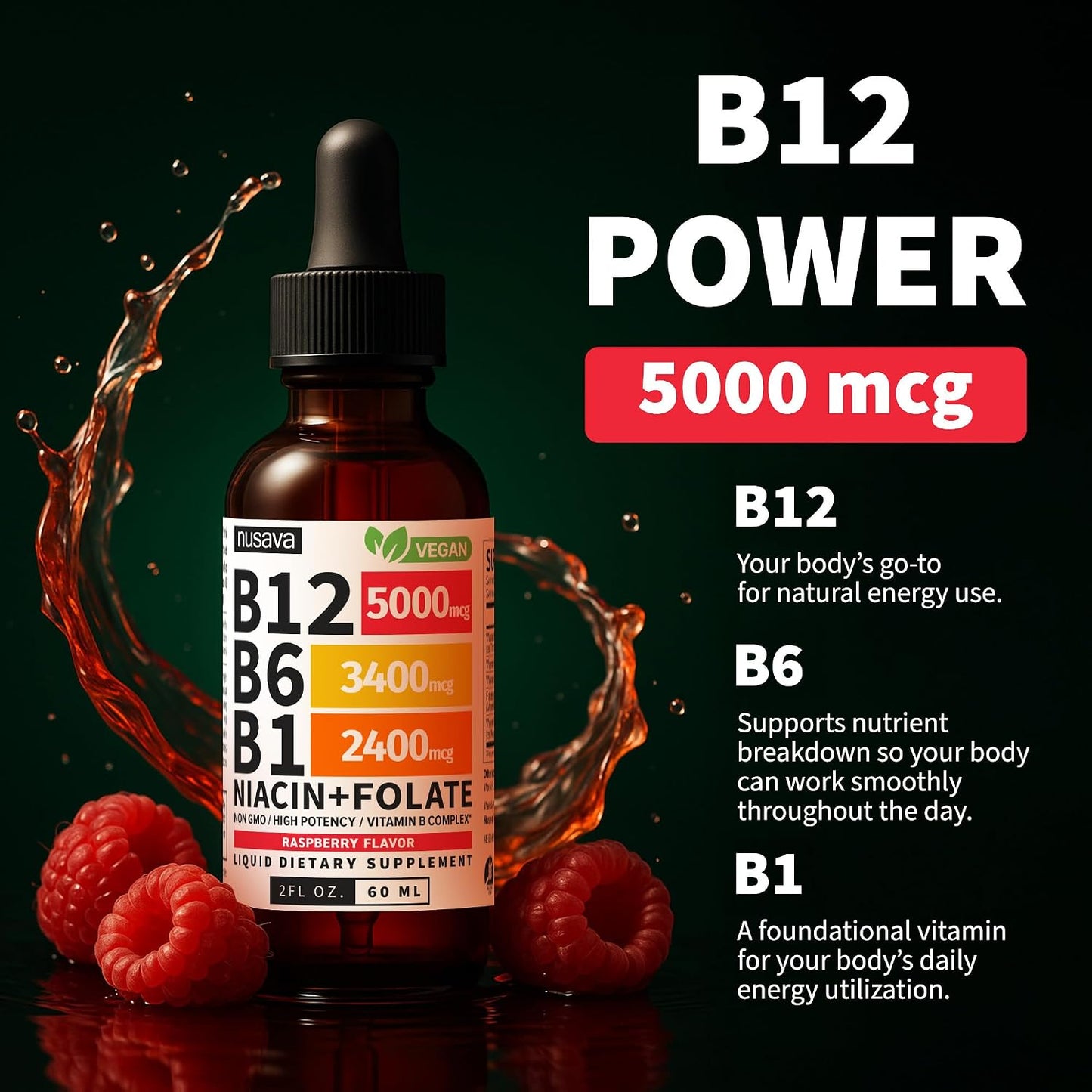 Paquete de 4 gotas líquidas de vitamina B12 y B6, complejo de vitam...