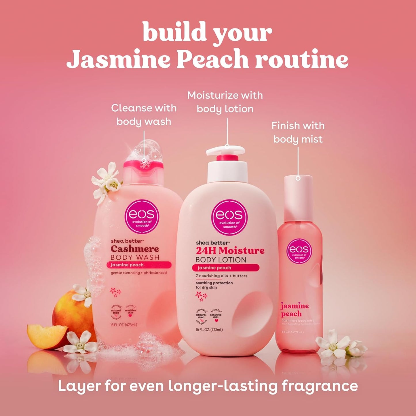eos Gel de baño de cachemira \u2013 Jasmine Peach, gel hidratante p...