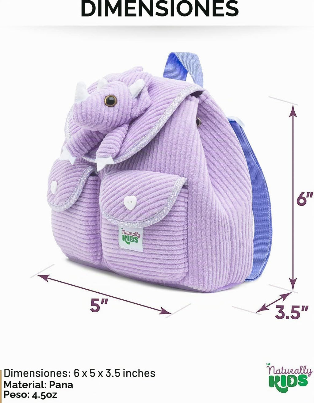 Naturally KIDS Mini mochila Triceratops de dinosaurio morado, regal...