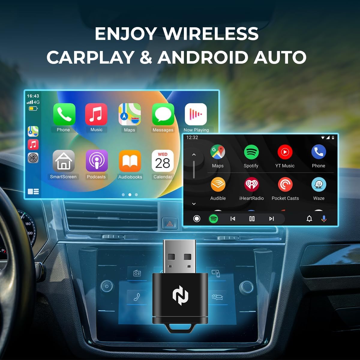 Adaptador CarPlay inalámbrico N para autos CarPlay con cable de fábrica. Convierte Apple CarPlay con cable a inalámbrico, conexión rápida y estable de 5 GHz, dongle USB Plug & Play, reconexión
