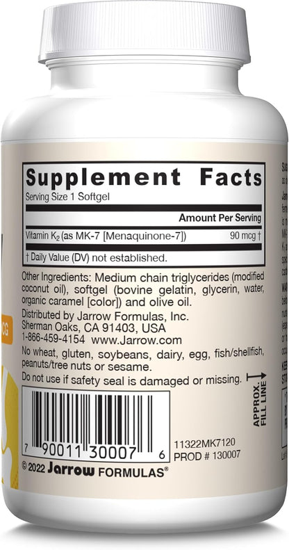 Jarrow Formulas MK-7 90mcg - Forma Bioactiva de VIT K2 - 120 Porcio...