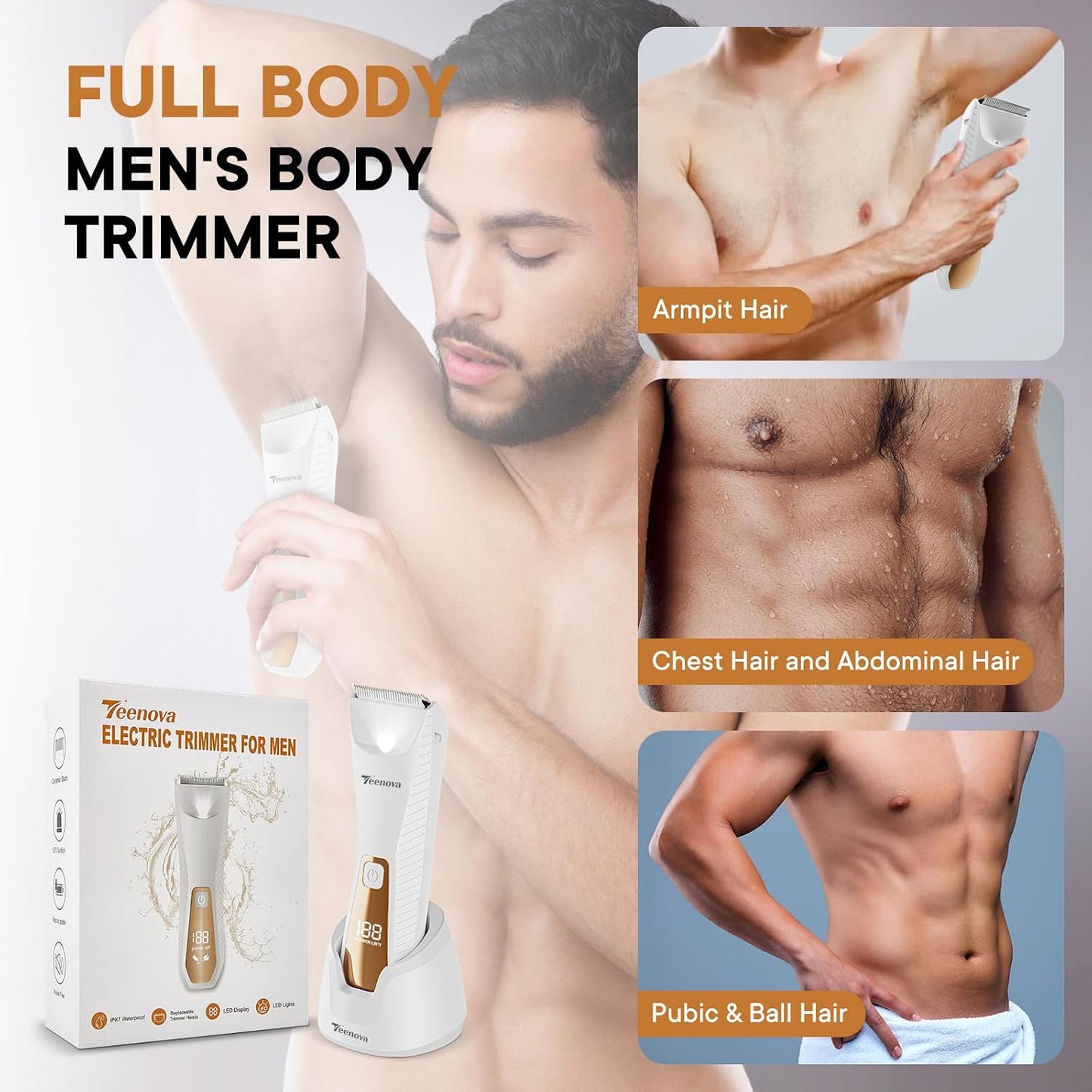 TEENOVA Pubic &amp; Body Hair Trimmer para hombres, afeitadora eléc...