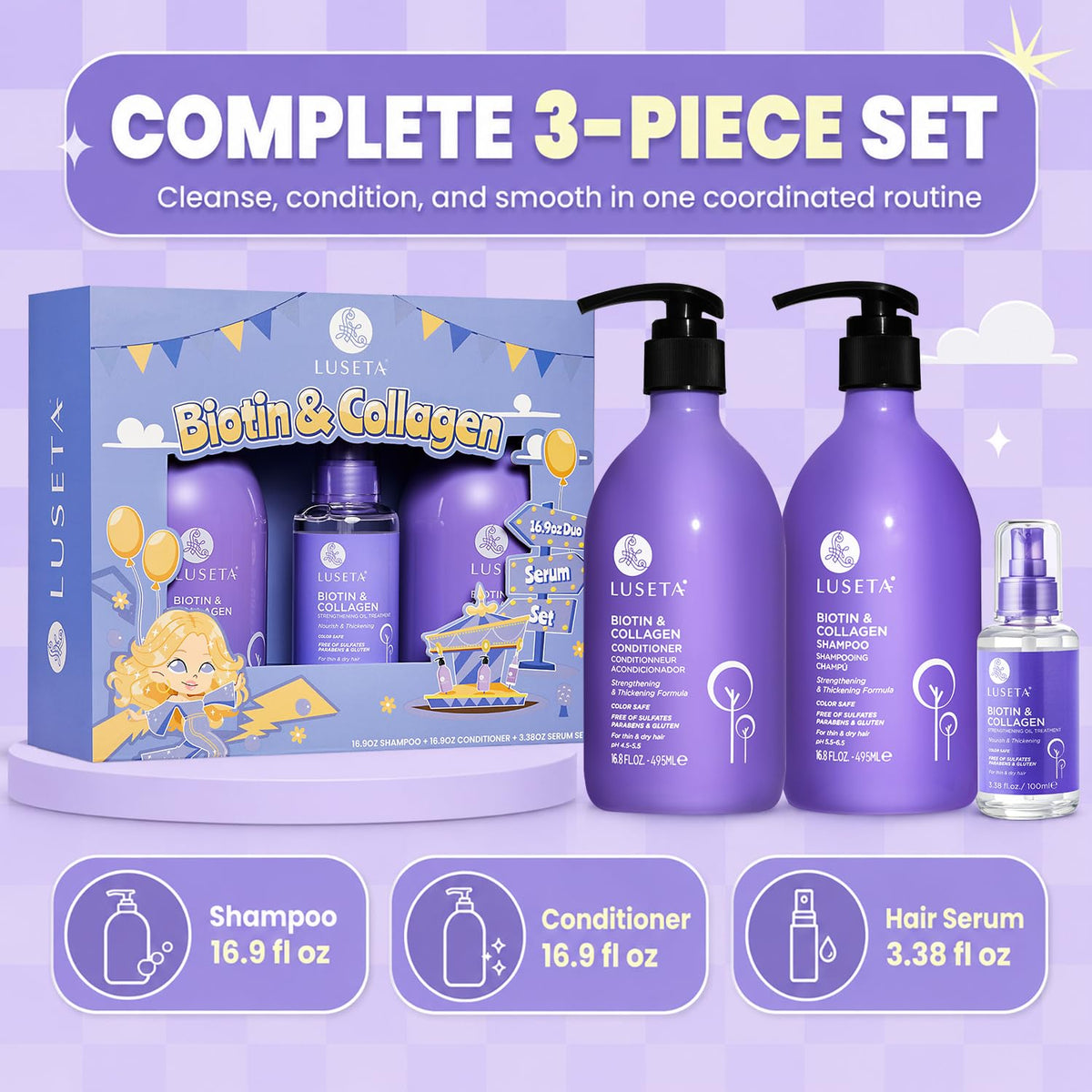 Luseta - Set de regalo de biotina y colágeno para mujer, champú | P...