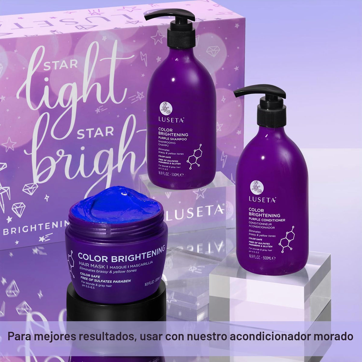 Luseta - Juego de champú y acondicionador morado para cabello rubio...