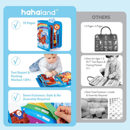hahaland Noah's Ark Toy Busy Book para niños pequeños de 1 a 3 años - Regalos de bautismo para niños y niñas - Juguetes Montessori para niños de 1 año, aprendizaje temprano sensorial educativo