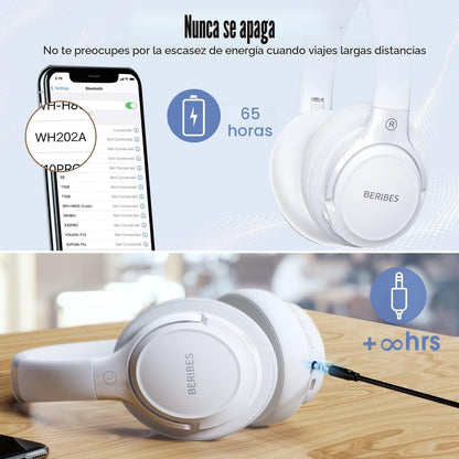 BERIBES Auriculares Bluetooth sobre la oreja, tiempo de reproducció...