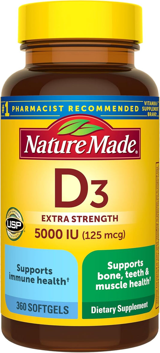 Nature Made Vitamina D3 5000 UI (125 mcg), suplemento de vitamina D...