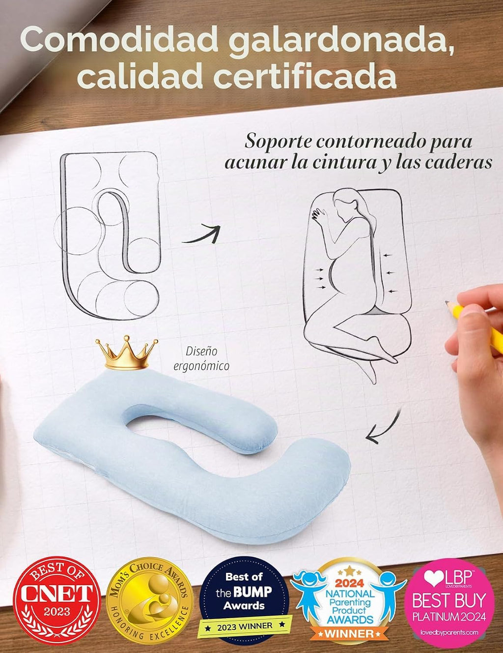 Momcozy Almohadas de embarazo para dormir, almohada en forma de U d...