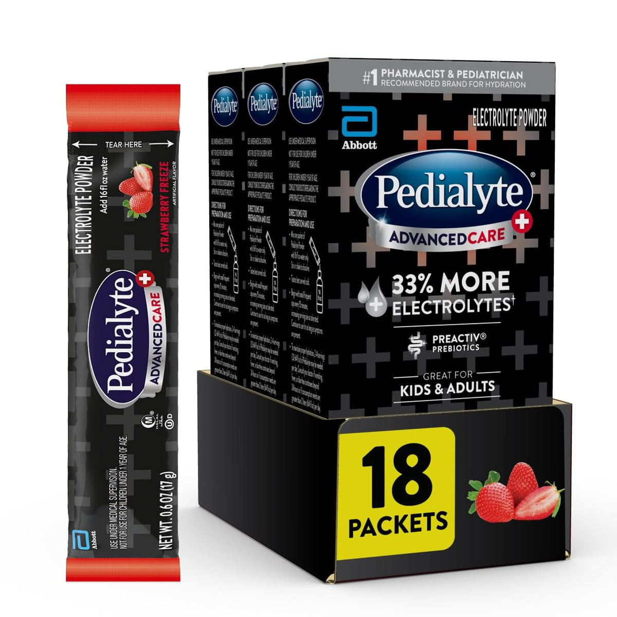 Pedialyte AdvancedCare Plus Electrolyte Powder, tiene un 33% más de...