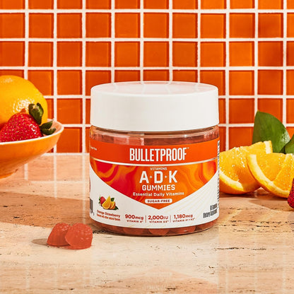 Bulletproof Gomitas A+D+K de vitaminas de fresa y naranja sin azúca...