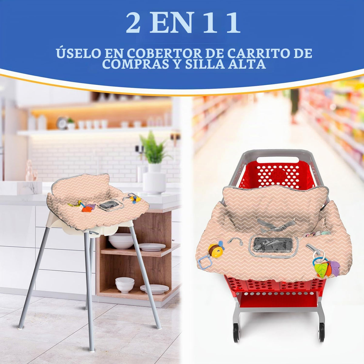 PILLANI Asiento de carrito de compras para bebé, funda de silla alt...