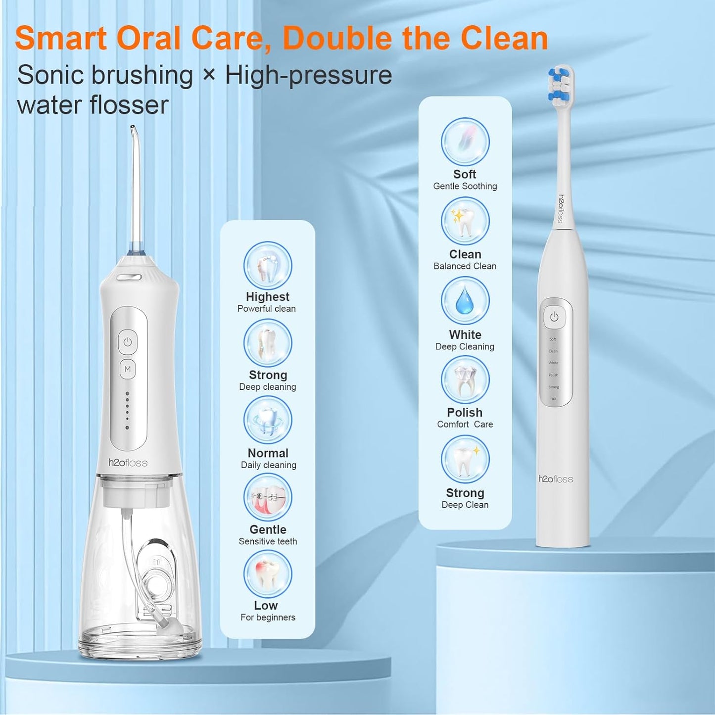 H2ofloss Cepillo de dientes eléctrico sónico y hilo dental de agua,...
