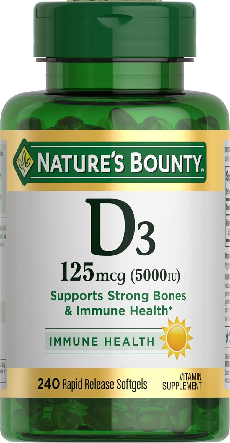 Nature's Bounty Vitamina D3 5000 UI, cápsulas blandas de libera...