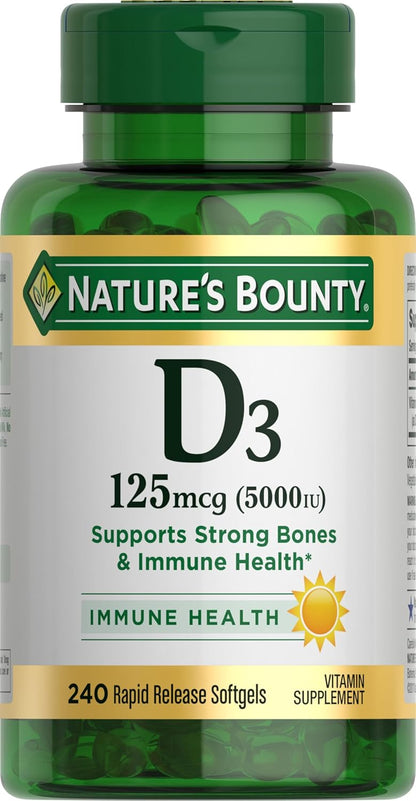 Nature's Bounty Vitamina D3 5000 UI, cápsulas blandas de libera...