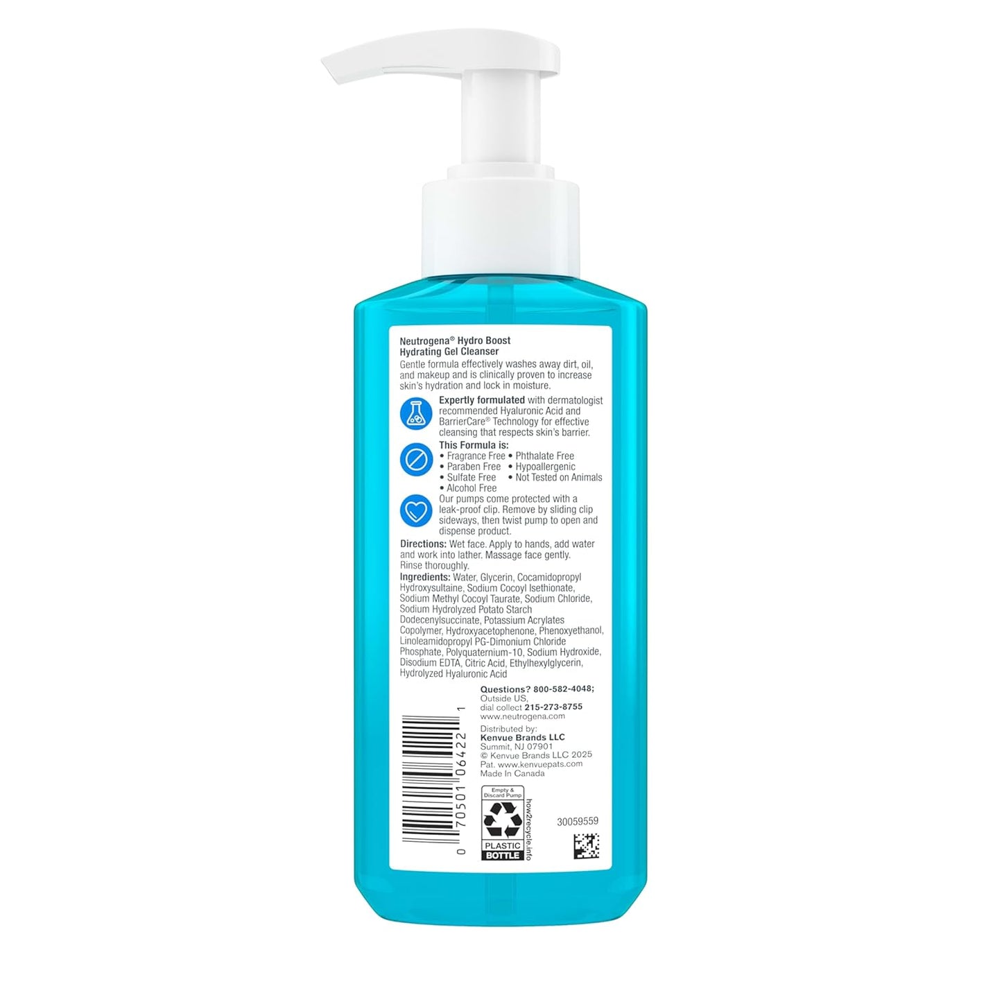 Neutrogena Hydro Boost - Lavado facial, sin fragancia, limpiador fa...