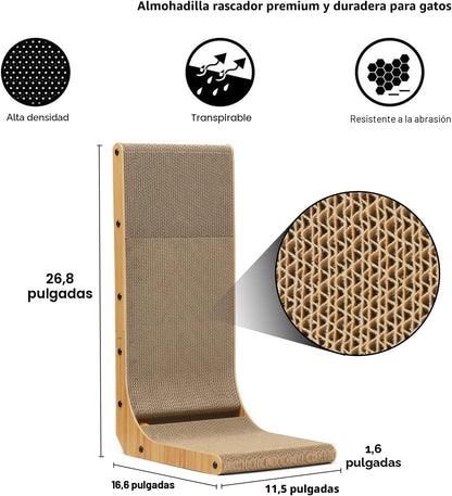 FUKUMARU Rascador para gatos, 26.8 pulgadas en forma de L, almohadi...