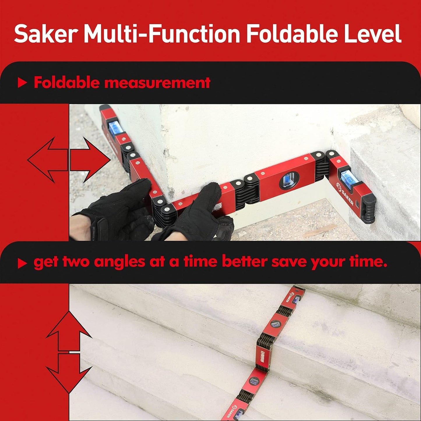 Nivel plegable multifunción de Saker, herramienta niveladora de 28...
