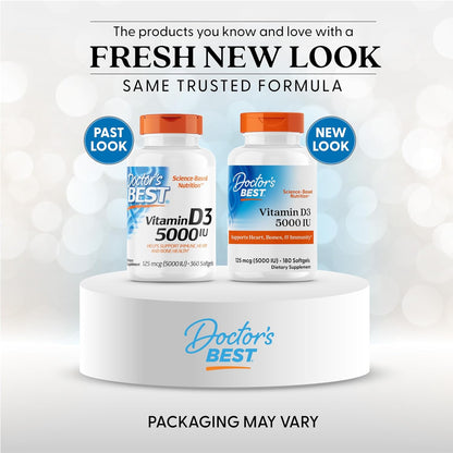Doctor's Best Vitamina D3 5000UI, sin OGM, sin gluten y soja, regul...