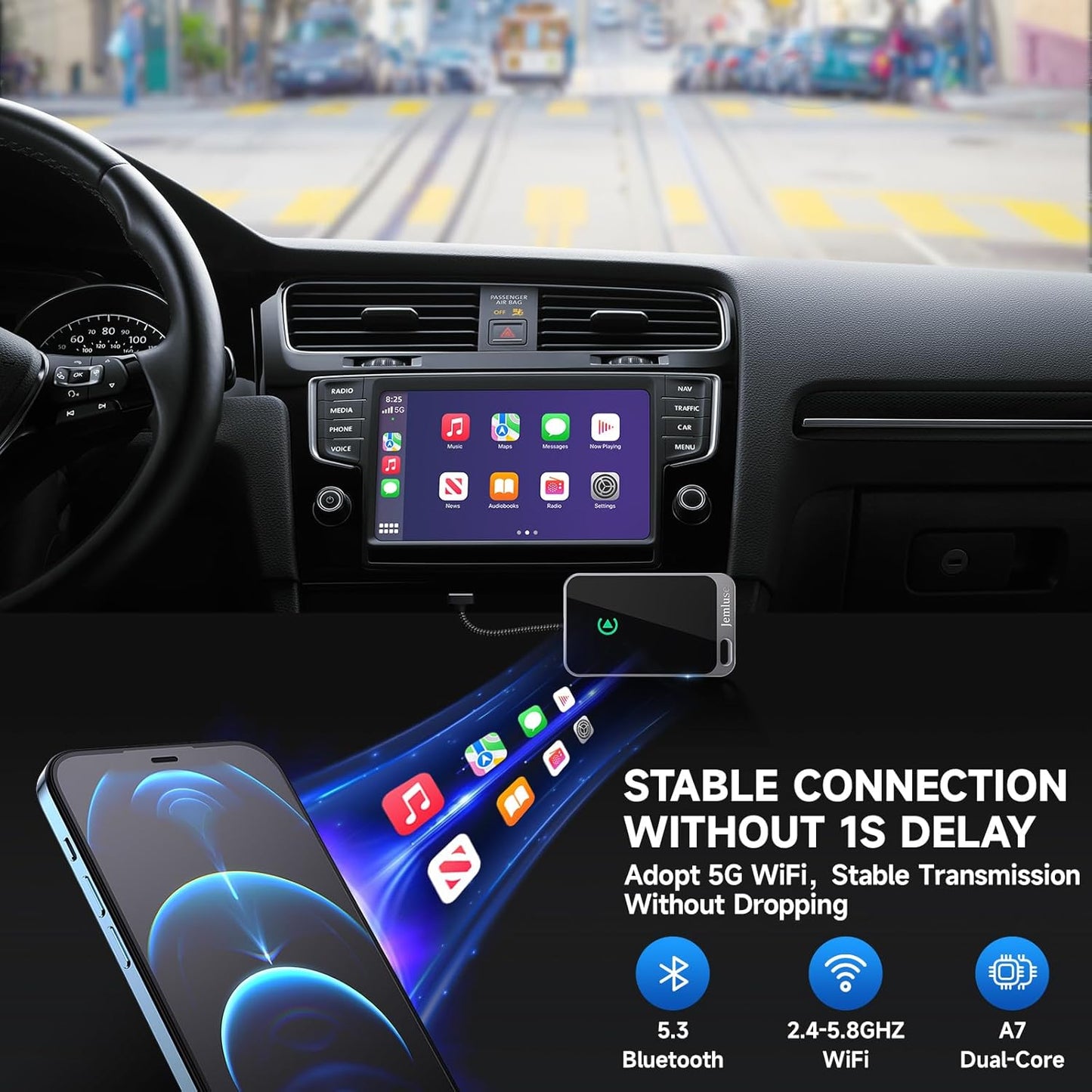 Adaptador CarPlay inalámbrico para Apple iPhone: conexión fluida pa...
