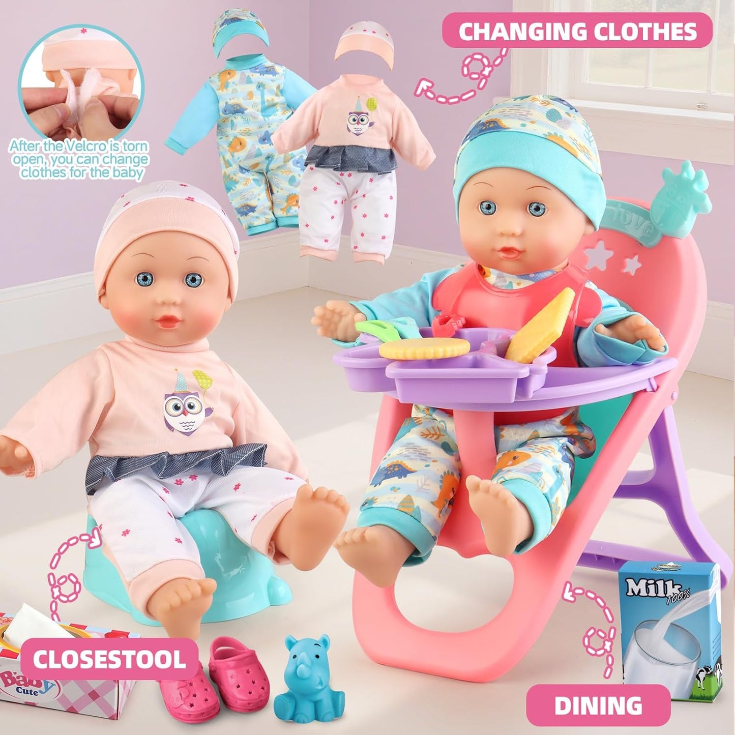 YIYBM Juego de Cochecito de Muñeca Bebé con Muñeca Bebé de 12.5"...