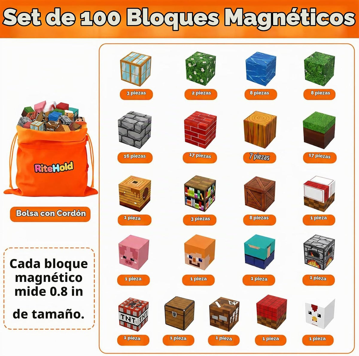 RiteHold Bloques magnéticos para niños de 3 a 8 años, 100 cubos de...
