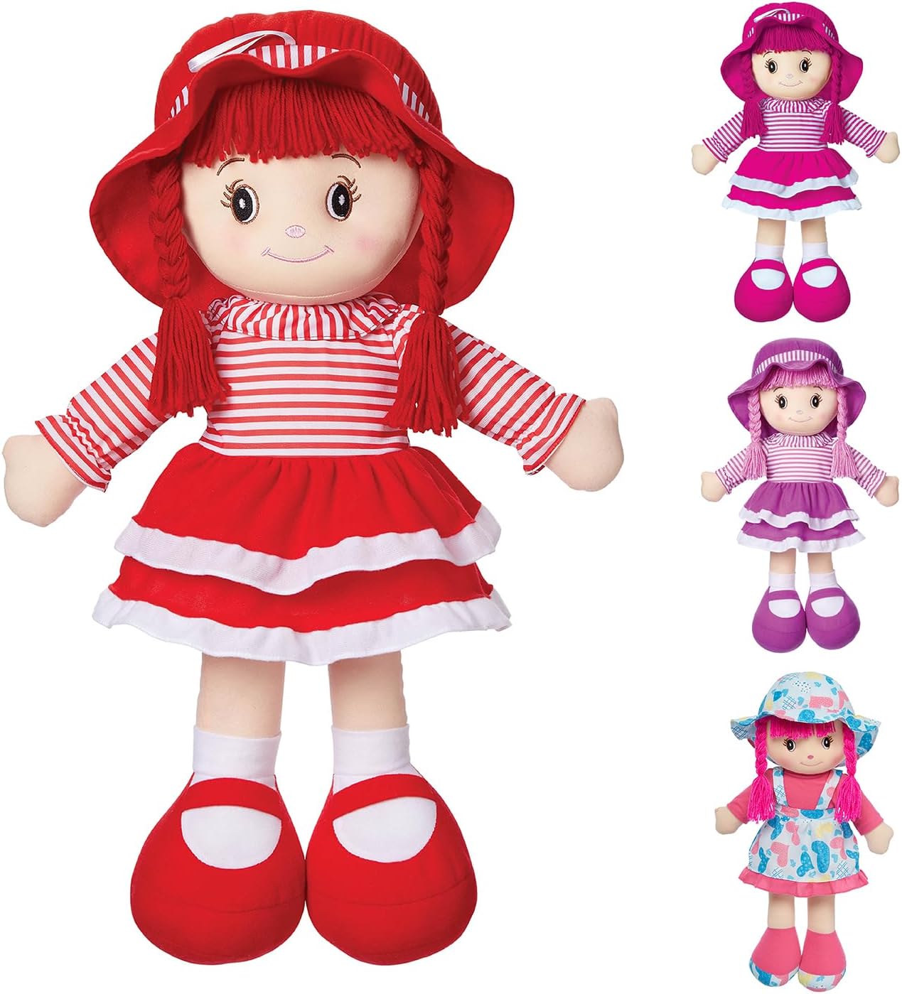 LOVE &amp; HUG Muñeca suave, 24 pulgadas, vestido rojo con pelo de...