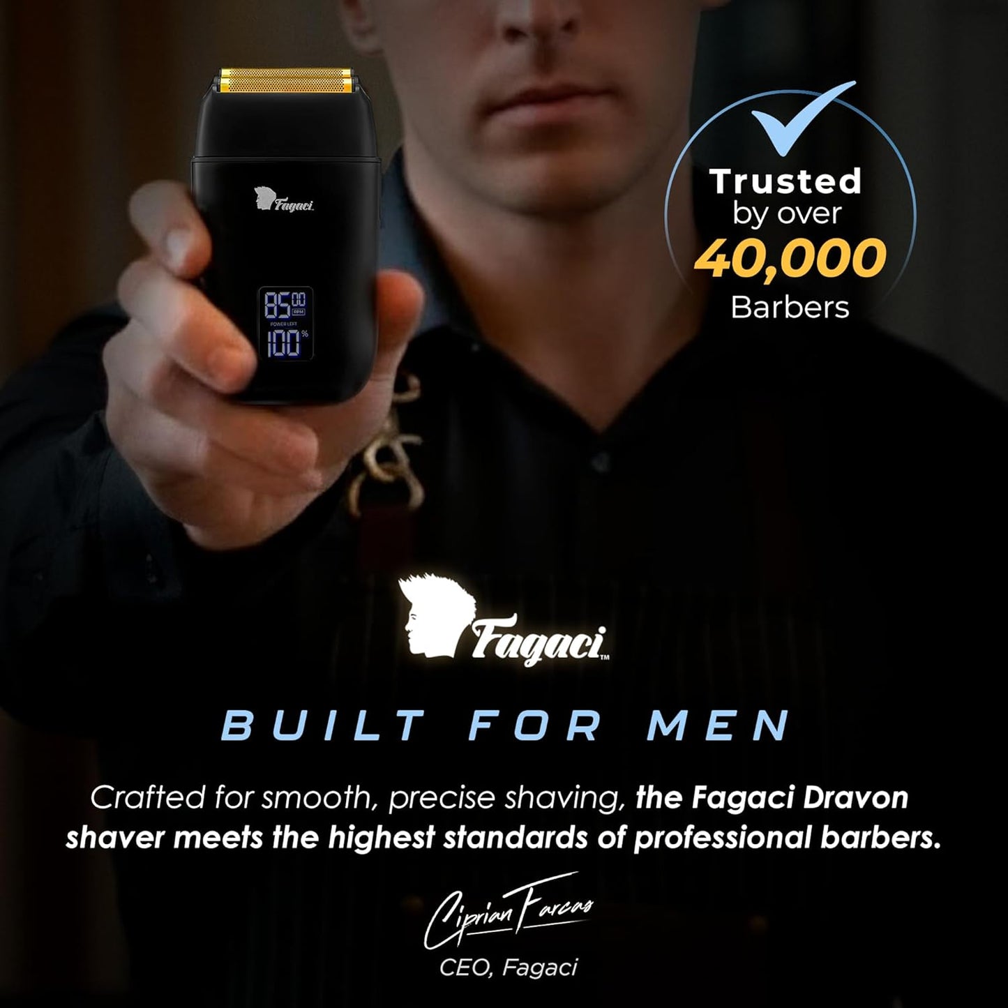 Fagaci Afeitadora de peluquería para hombres – Afeitado suave de vidrio sin irritación, maquinilla de afeitar profesional de barbero de 8500 RPM de alto torque, afeitadora eléctrica de aluminio para