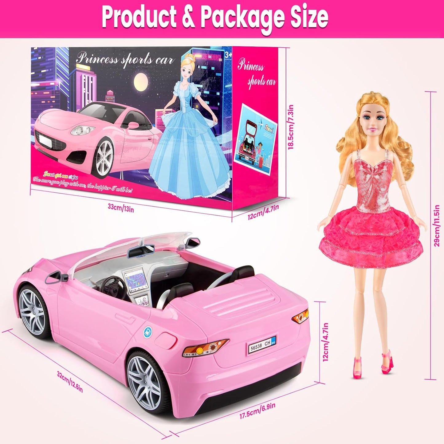 Juego de 76 piezas de muñeca y automóvil convertible, incluye muñec...