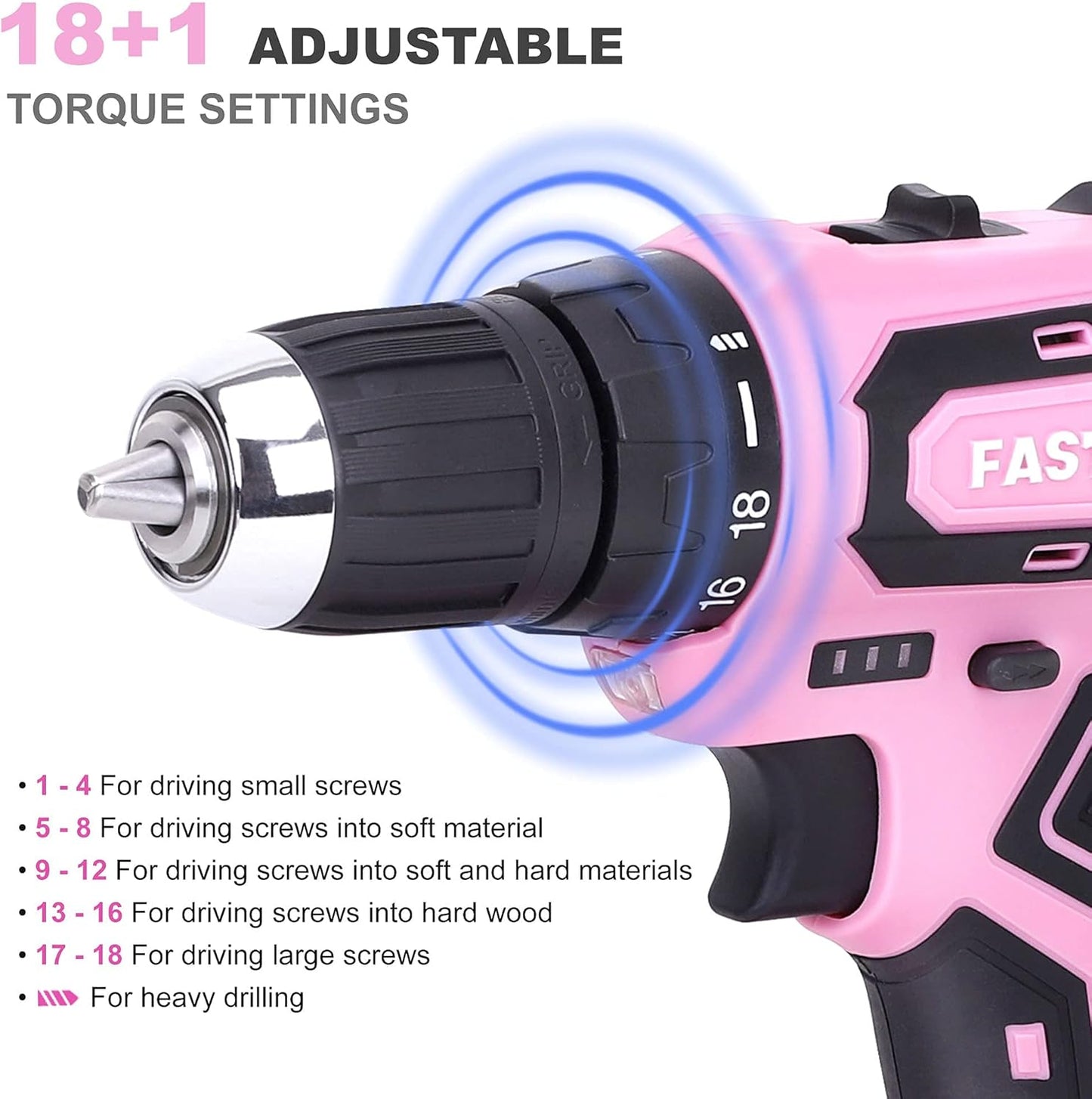 FASTPRO 232 piezas 20 V Rosa inalámbrico Taladro de iones de litio...