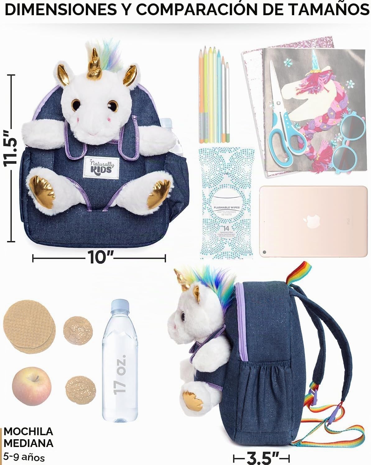 Mochila para niños pequeños Naturally KIDS con. Peluche Unicornio B...