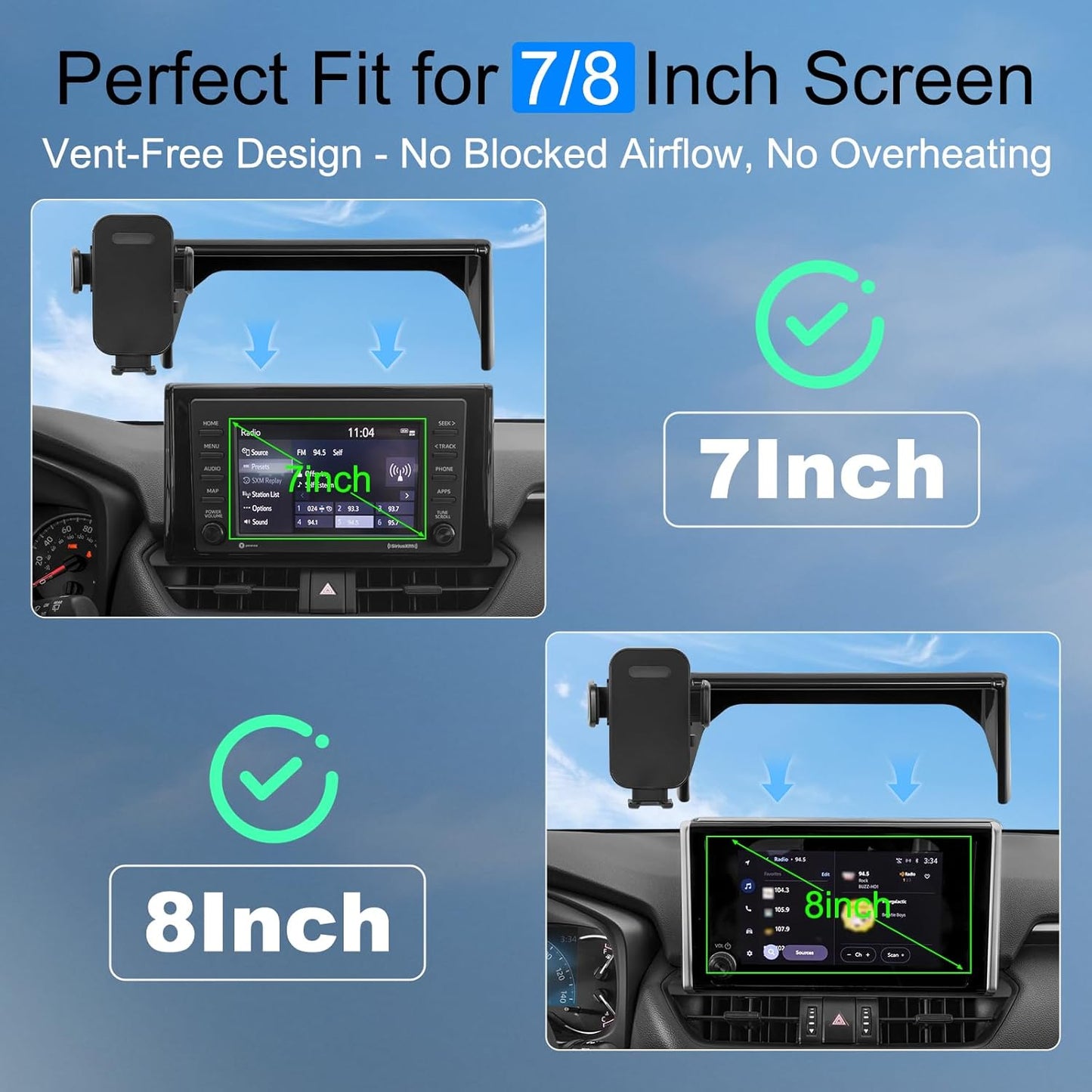 KAKSEY Soporte de teléfono para automóvil compatible con Toyota RAV4 2019-2025, accesorios para automóvil, clip fijo de pantalla de 7/8 pulgadas, soporte de pantalla de navegación para teléfono