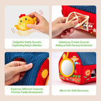 hahaland - Juguetes para bebés de 6-12 meses, juego de granero con animales de peluche de granja, sonajero, papel crujiente, espejo, juguetes montessori sensoriales para niños pequeños de 1-3 años