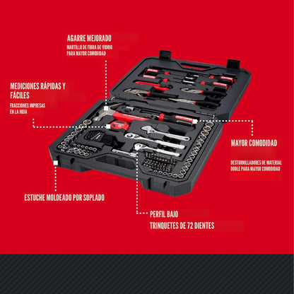 CRAFTSMAN Kit de herramientas de 102 piezas para el hogar y el automóvil, juego de herramientas manuales duraderas con juego de dados SAE y métricos, destornilladores, llave inglesa, martillo