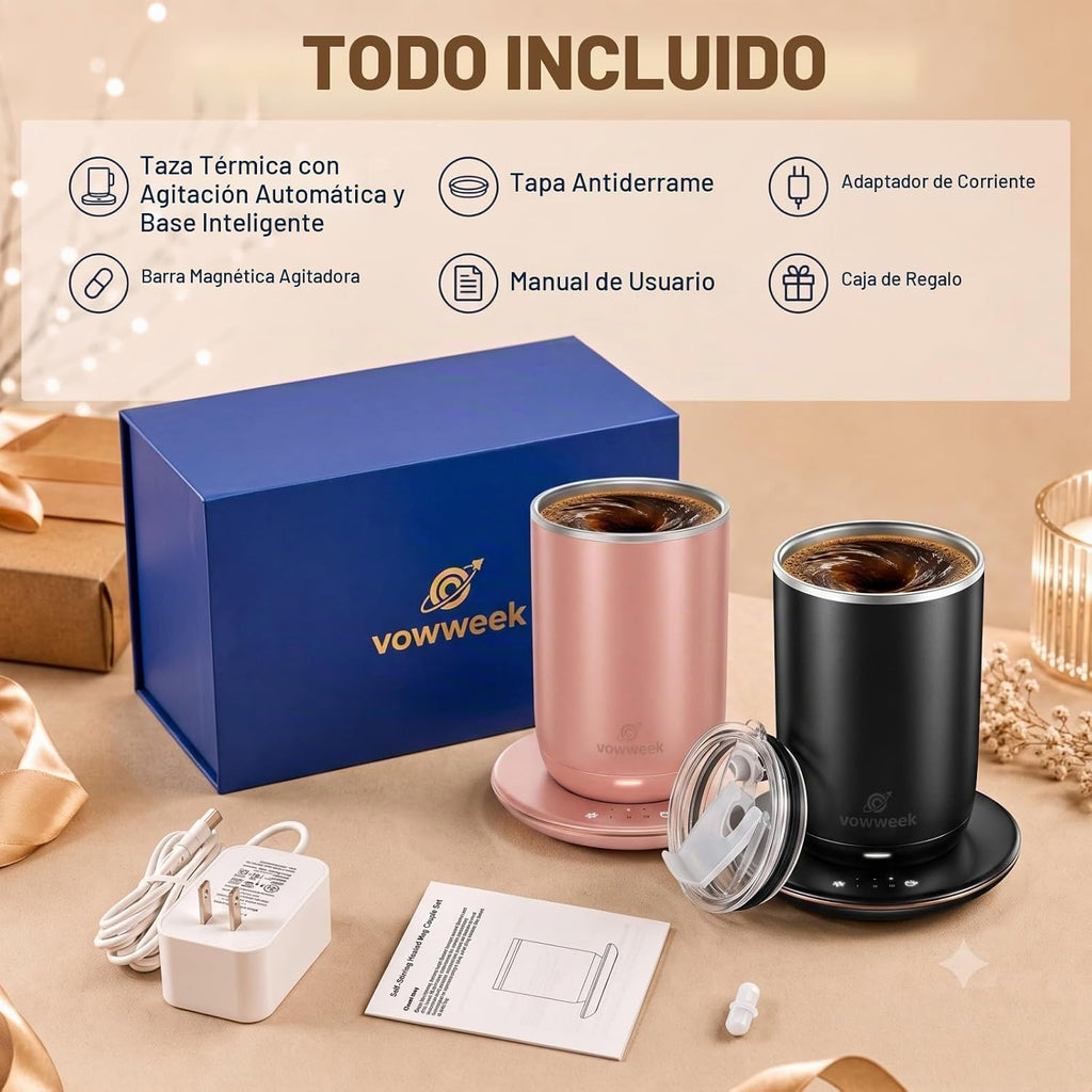 Juego de 2 tazas de café con agitación automática, tazas calentadas...