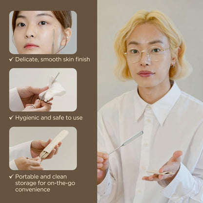 Brocha Coreana Piccasso Espátula de Maquillaje + Esponja Set 2P – Herramientas de Maquillaje Profesionales con Espátula de Precisión y 2 Esponjas Suaves, Ideal para Mezclar Base, Crema o Maquillaje