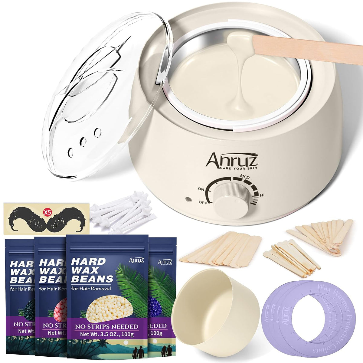 Anruz Kit de depilación en crema cálida para mujeres y hombres, oll...