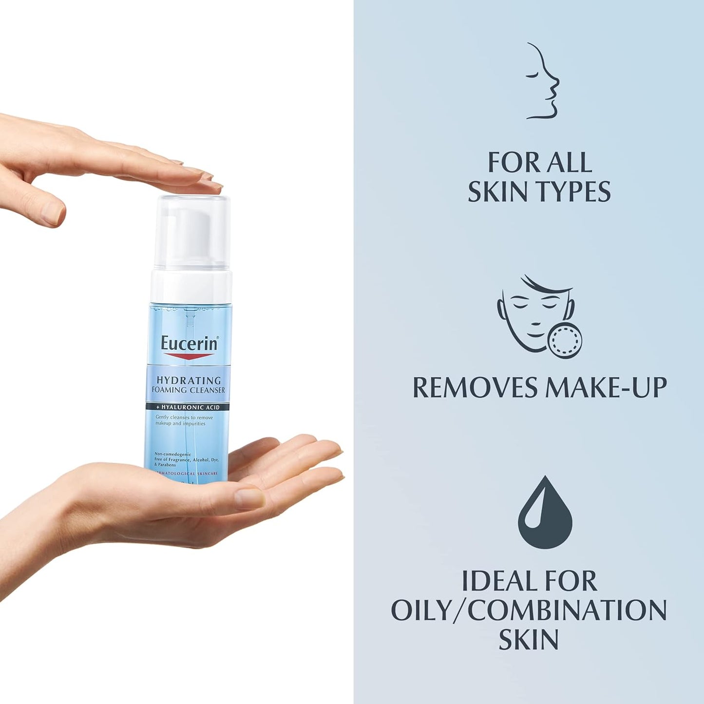 Eucerin Limpiador facial diario hidratante espumoso con ácido hialurónico, 5 onzas líquidas