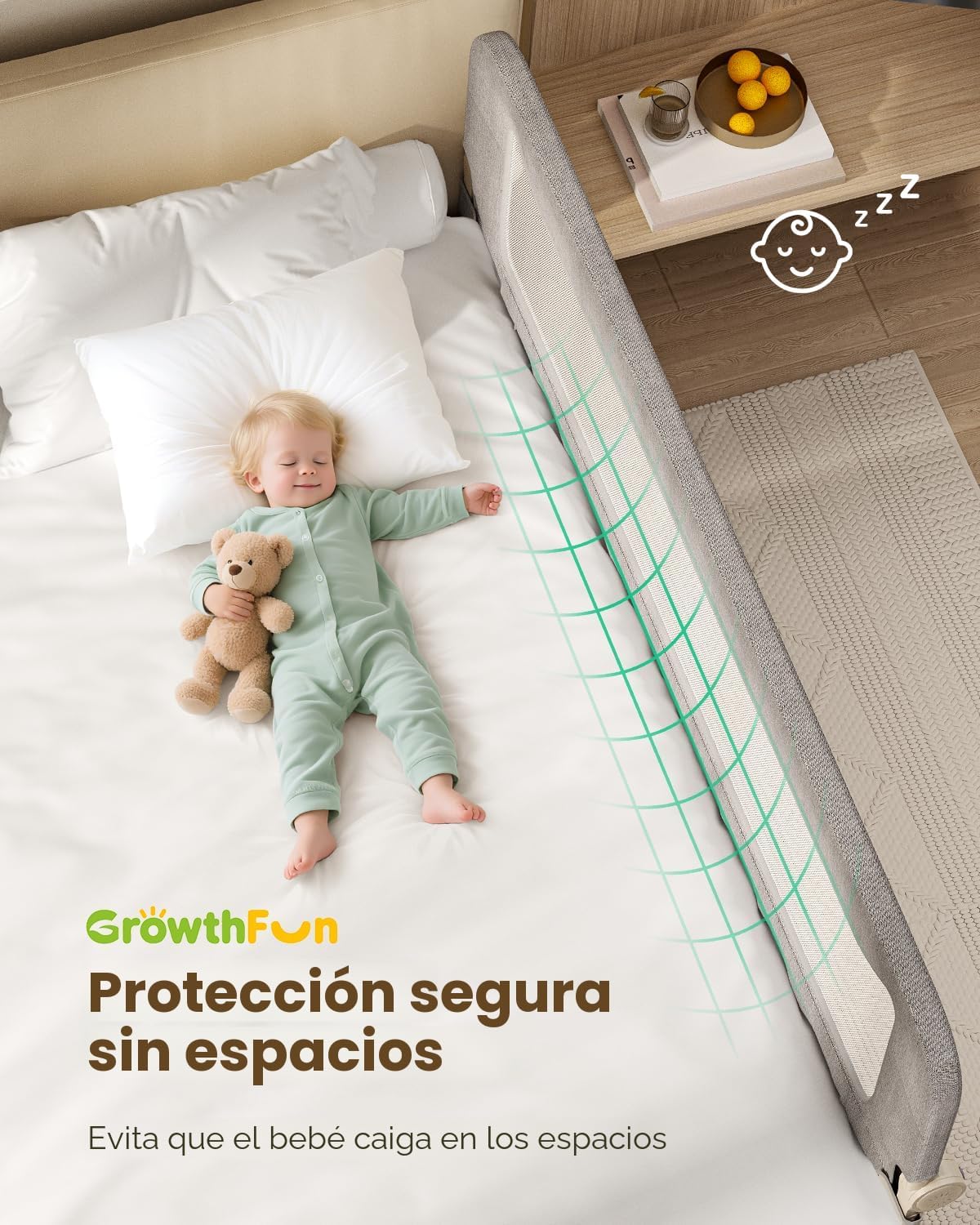 GrowthFun - Riel de cama plegable para niños pequeños, marco y cone...