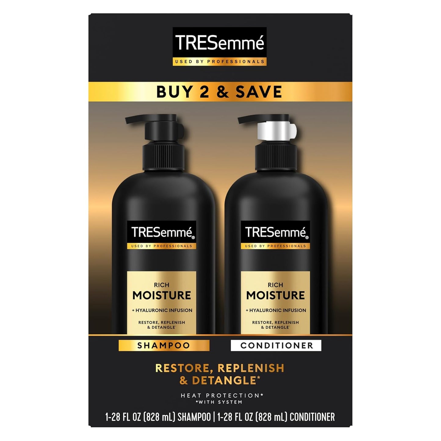 TRESemmé Champú y acondicionador Rich Moisture 2 unidades de humedad rica para cabello seco formulado con vitamina E y biotina, 28 onzas