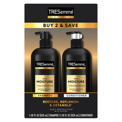 TRESemmé Champú y acondicionador Rich Moisture 2 unidades de humedad rica para cabello seco formulado con vitamina E y biotina, 28 onzas