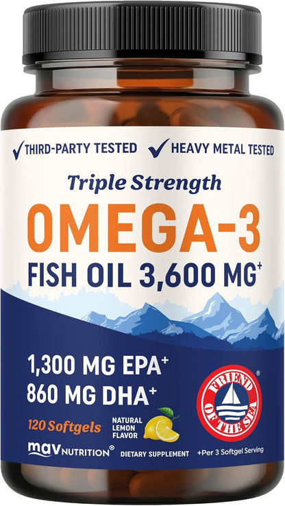Aceite de pescado DHA Omega 3 de triple fuerza 3600 mg | Más de 210...