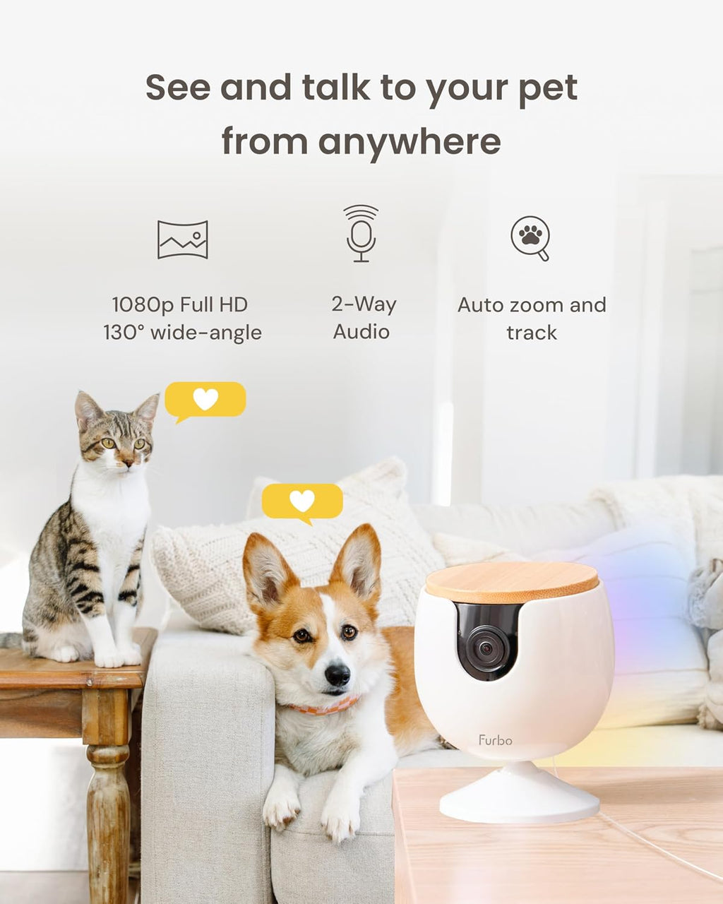 Furbo Mini Cámara para Mascotas: Cámara de Seguridad con Alertas de...