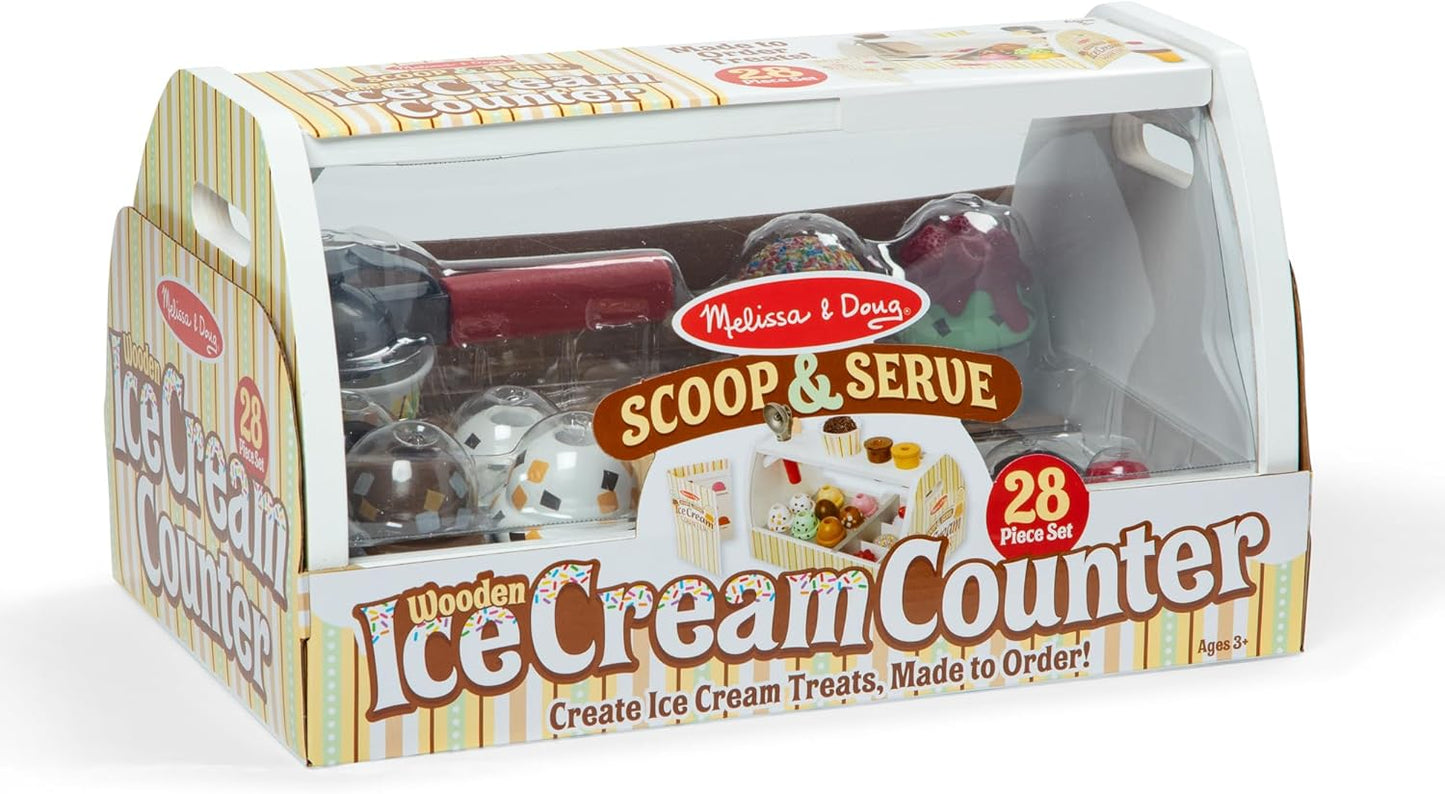 Melissa &amp; Doug - Encimera de helados de madera con cuchara para...