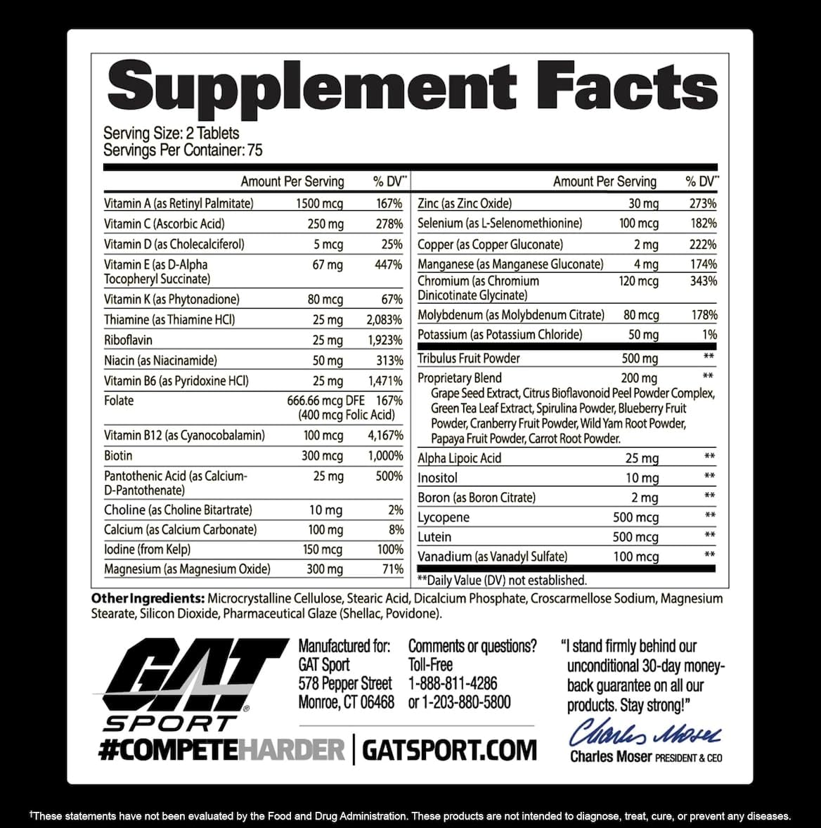 GAT SPORT Tabletas multivitamínicas premium para hombres Multi + Te...
