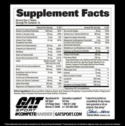 GAT SPORT Tabletas multivitamínicas premium para hombres Multi + Te...