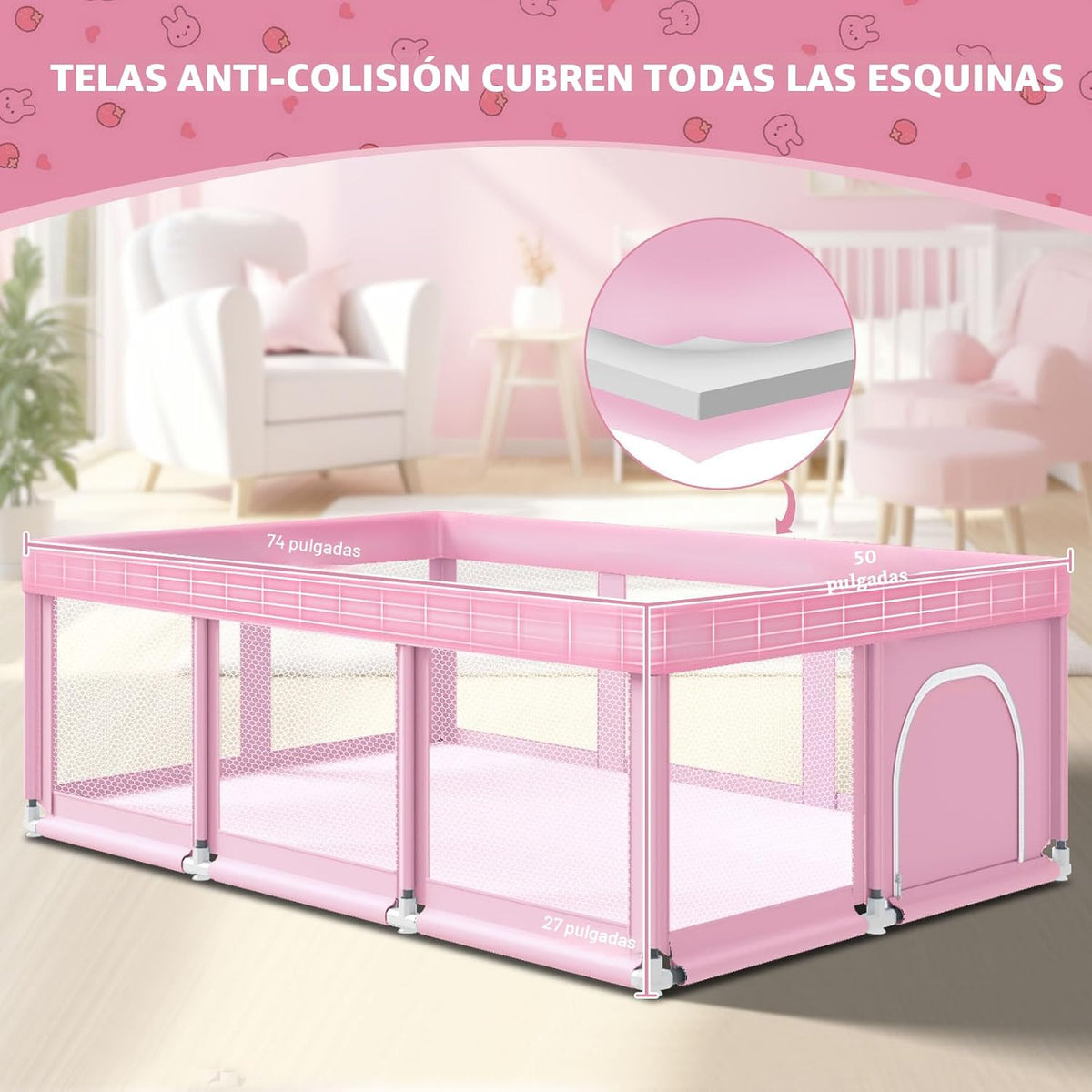 Fshibila Corralito grande de 74 x 50 pulgadas, corralito para bebés...