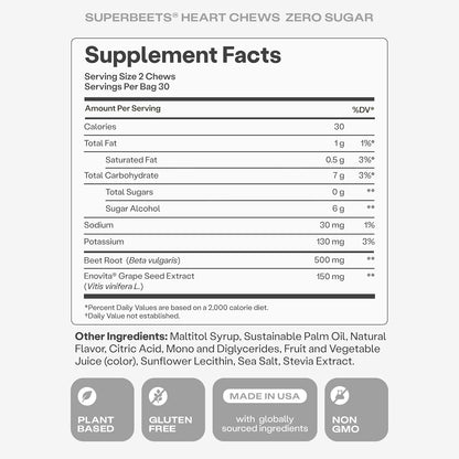 Humann SuperBeets Heart Chews Zero Sugar, Soporte de óxido nítrico...