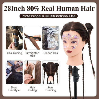 Cabeza de maniquí de 71,1 cm con cabello humano, cabeza de maniquí...