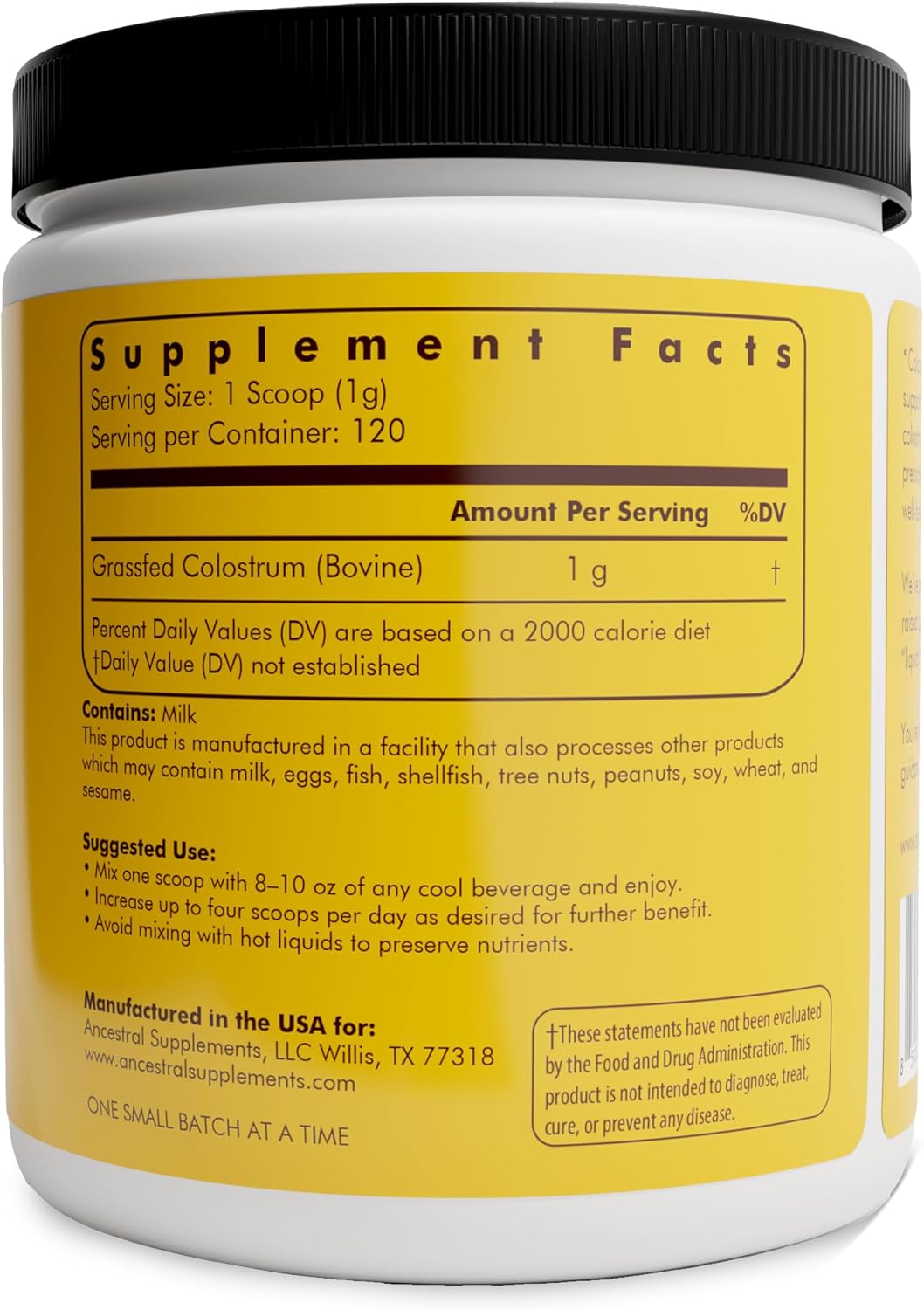 Ancestral Supplements Polvo de Calostro Bovino - Alimentado con Hie...
